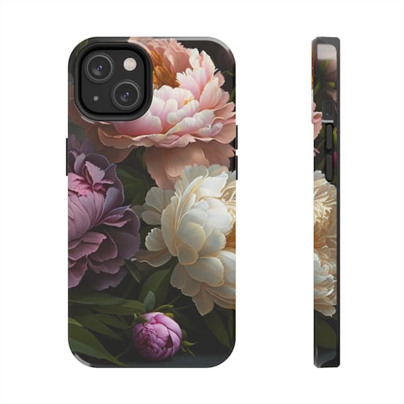 Floral iphone case, Peony Phone Case, Retro-Inspired, Tough Clear Case for iPhone 14, 13, & More, Tough Phone Cases