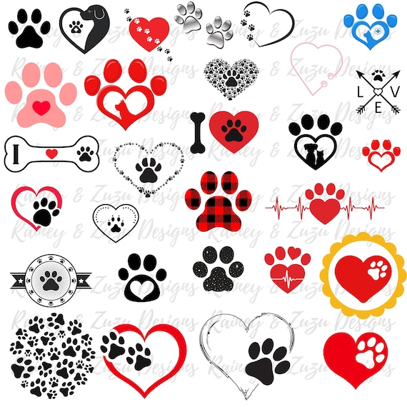 Dog Paw Print SVG bundle | Pet Paw SVG | Dog Lover svg Print | Animal Paw svg | Puppy svg | Heart Paw print | Dog bone svg | cat svg