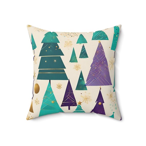 Teal Christmas Tree Throw Pillow, Large, Colorful Floor Cushion with Festive Tree Design, Perfect for Holiday Decor and Comfort