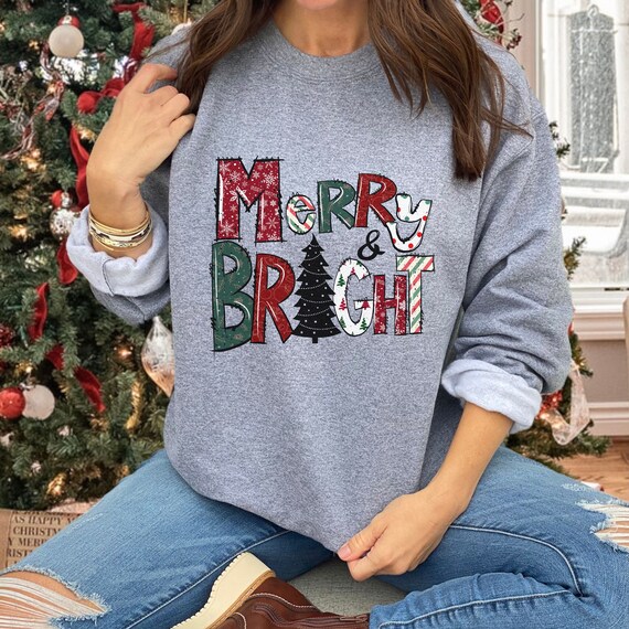 Christmas Sweatshirt, Womens Christmas Sweatshirt, Christmas Sweatshirts for Women, Merry Christmas Sweatshirt, Merry and Bright, Christmas