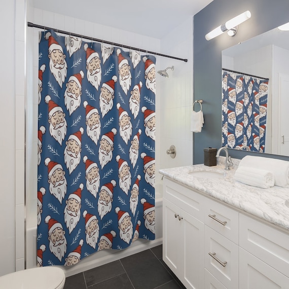 Christmas Shower Curtain | Santa Shower Curtain | Bathroom Accessories | Holiday Decor Vintage Santa | Minimalist | Santa Claus | Home Decor