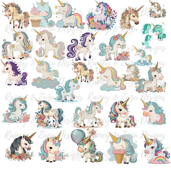 Rainbow Unicorn Clipart, Unicorn PNG, Cute Unicorn Baby, Rainbow, Stars, Pony, Cute Kids Pastel Planner Stickers Fabric POD Supplies,