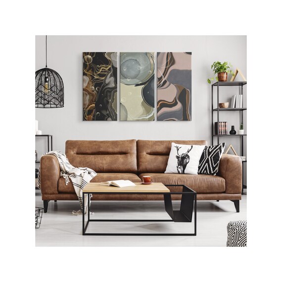 Large 3-Piece Colorful Abstract Wall Art - Alcohol Ink Canvas Print for Modern Home Decor