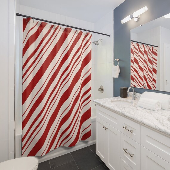 Christmas Shower Curtain | Candy Cane Shower Curtain | Bathroom Accessories | Holiday Decor Vintage | Minimalist | Candy Canes | Christmas