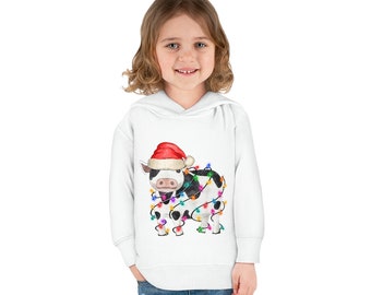 Toddler Pullover Fleece Hoodie | Christmas Hoodie | Toddler Cow Christmas Lights Hoodie | Tis the Season Cow Sweatshirt Toddler Hoodie