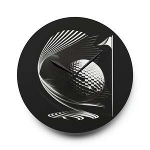 Timeless Swing - Contemporary Acrylic Clock with Abstract Golf Ball Artwork - Home Decor for Golf Lovers