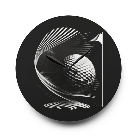 Timeless Swing - Contemporary Acrylic Clock with Abstract Golf Ball Artwork - Home Decor for Golf Lovers