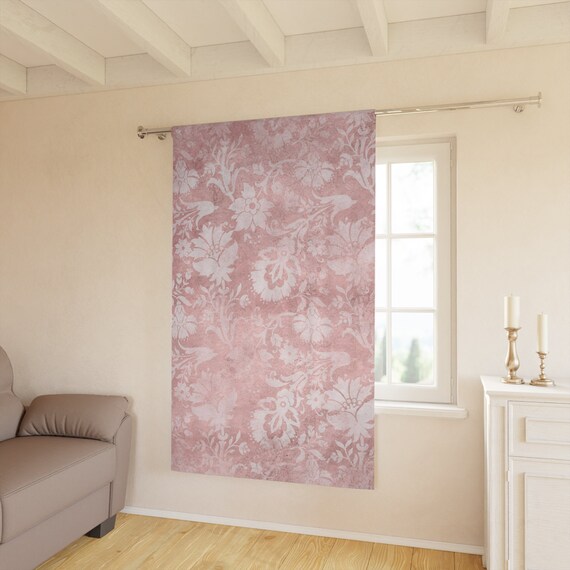 Blush Pink Toile Blackout Curtain - Colonial Decor Drapery - Vintage Window Treatment - Distressed Decorator Curtain for Home, 1 Piece