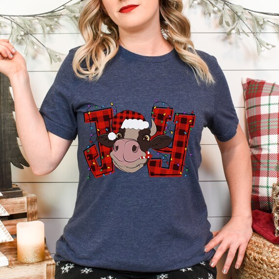 Cow Christmas Shirt, Joy Christmas  Tee, Christmas Cow T-shirt, Cow Farm Christmas Tshirt, Farmer Cow Animal Lover Shirt | Farm Tee