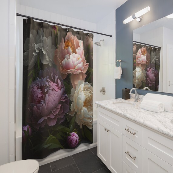 Floral Shower Curtain, Peony Bathroom Decor, Nature Inspired Bath Accessory, Blossom Print Curtain, Elegant Home Accent, Botanical Bathroom
