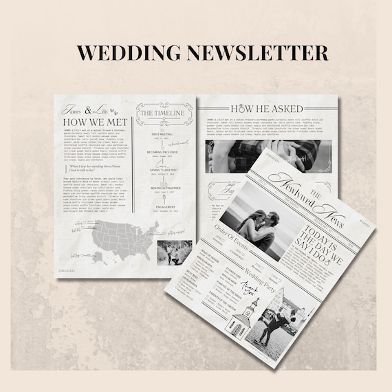 Newspaper Wedding Program Template, temp late, newspaper artful, Printable Wedding Infographic, Folded Wedding Day Program, Word Search