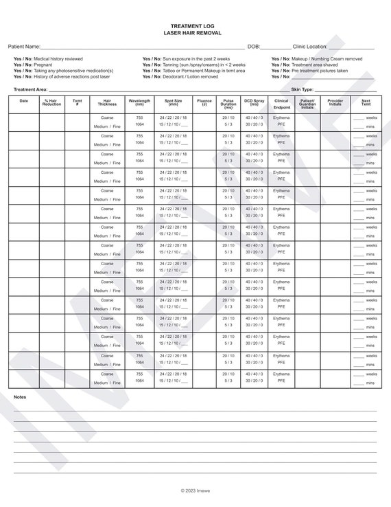 Laser Hair Removal Treatment Log PDF - Etsy Laser Hair Removal Treatment Log PDF - Etsy