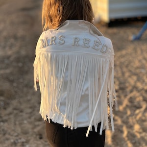 Faux Suede Tassel Jacket, Fringed Jacket, Wedding Jacket, Bride Gift, Mrs Jacket, Suede Jacket, Boho Bride, Wifey Jacket