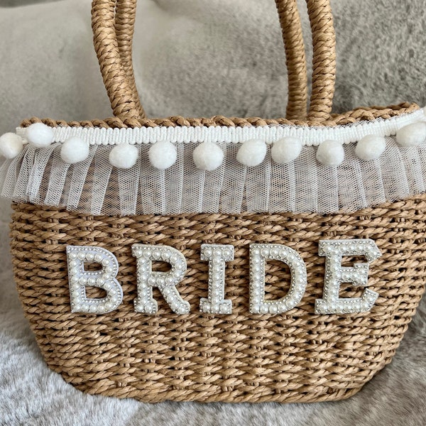Summer Beach Bag, Straw Bag, Honeymoon Bag, Mrs/Bride Straw Bag