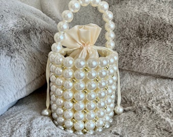 White Pearl Beaded Bag, Pearl Wedding Bag, Pearl Handbag