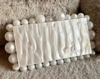 Pearly Clutch, Acrylic Clutch Bag, Resin Clutch Bag, EOS, Pink Clutch, White Clutch, Tortoise Clutch