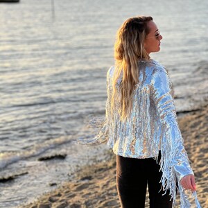 Tassel Sequin Jacket, Silver Jacket, Sequin Fringed Jacket, Festival, Tinsel Jacket image 2