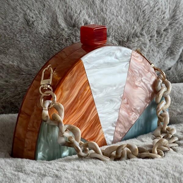Half Moon Acrylic Clutch Bag, Colourful Acrylic Clutch,