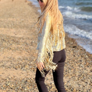 Tassel Sequin Jacket, GOLD Jacket, Sequin Fringed Jacket, Festival, Tinsel Jacket image 5