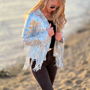 Tassel Sequin Jacket, Silver Jacket, Sequin Fringed Jacket, Festival, Tinsel Jacket image 10