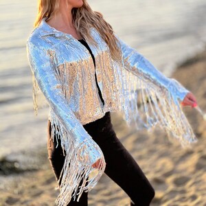 Tassel Sequin Jacket, Silver Jacket, Sequin Fringed Jacket, Festival, Tinsel Jacket image 7