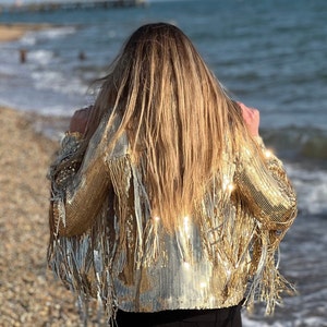 Tassel Sequin Jacket, GOLD Jacket, Sequin Fringed Jacket, Festival, Tinsel Jacket image 10