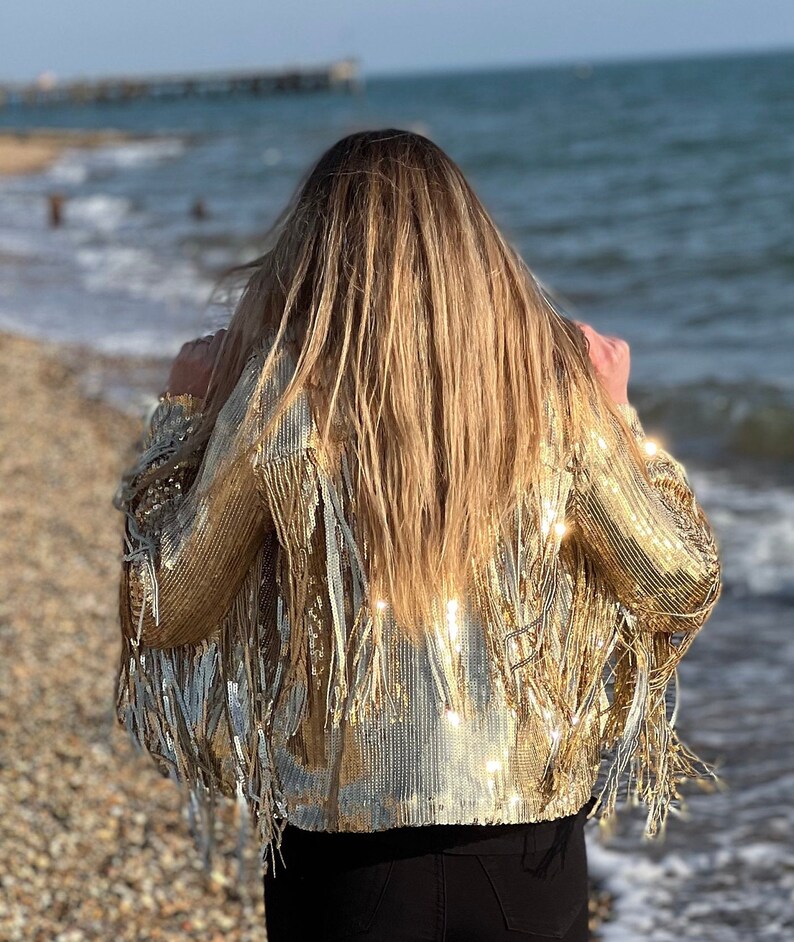 Tassel Sequin Jacket, GOLD Jacket, Sequin Fringed Jacket, Festival, Tinsel Jacket image 10