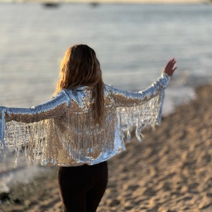 Tassel Sequin Jacket, Silver Jacket, Sequin Fringed Jacket, Festival, Tinsel Jacket image 5