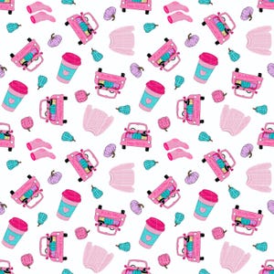 Girly Cottagecore Pink Fall Seamless Pattern PNG