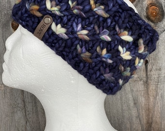 Merino Wool Headband / dark blue background / Ear Warmer / Ships Free in 1-2 Days / Winter Headband