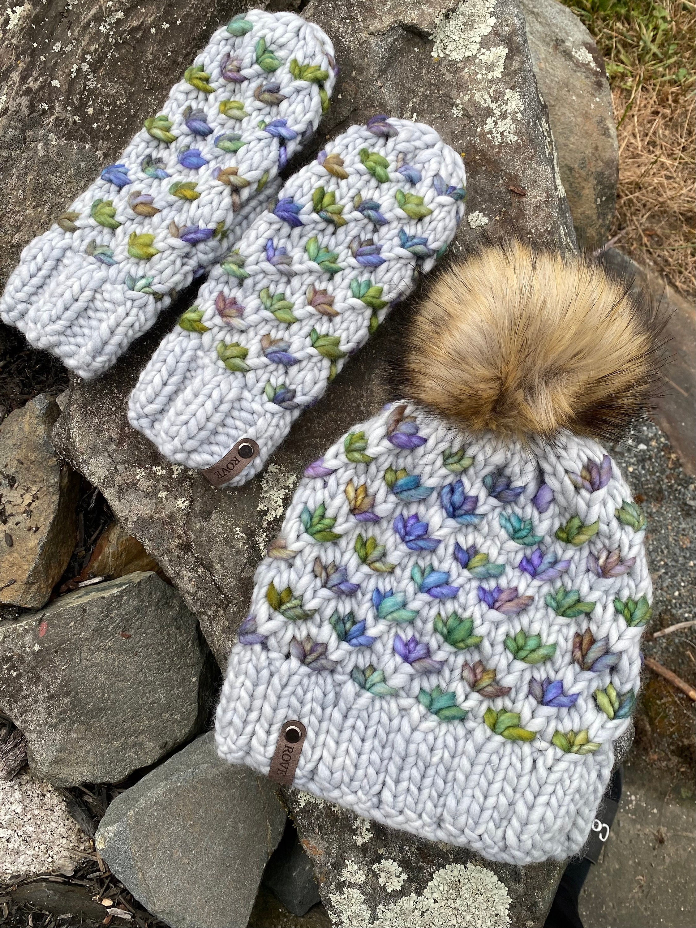 Hand Knit Merino Wool / Mittens / Hat / Ear Warmer / Removeable Faux ...