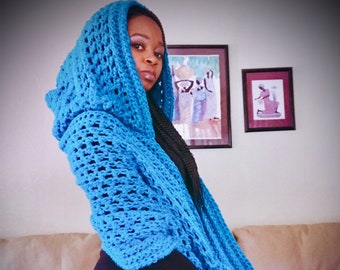 Hooded Crochet Pocket Shawl