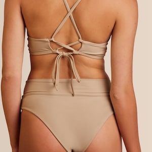 Beige Matte Solid 4-Way Stretch Nylon Spandex Swimwear Fabric by the Meter