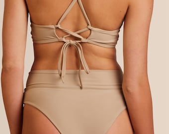 Beige Matte Solid 4-Wege-Stretch Nylon Spandex Bademode Stoff Meterware