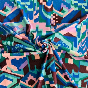 Abstract Textured and Printed 4-Way Stretch Nylon Spandex Swimwear Fabric by the Meter
