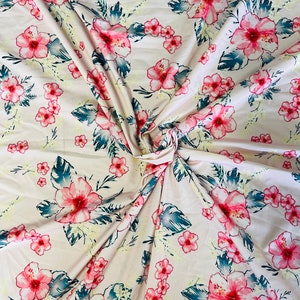Pink Floral Printed 4-Way Stretch Nylon Spandex Swimwear Fabric by the Meter