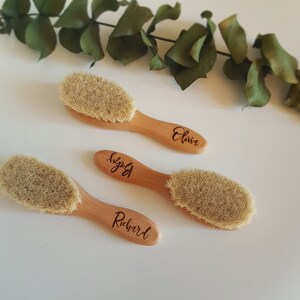 Personalized Wooden Baby Hairbrush, Goat Hair Baby Hairbrush