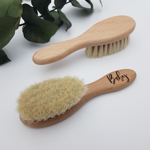 Personalized Wooden Baby Hairbrush, Goat Hair Baby Hairbrush