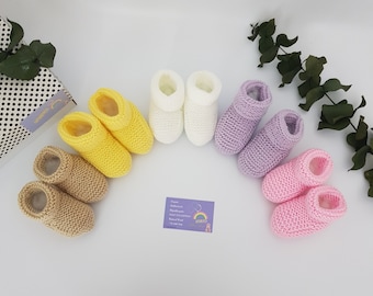 Botines de bebé tejidos a mano, Calcetines para bebés de ganchillo, Zapatos para bebés, 0-9 meses