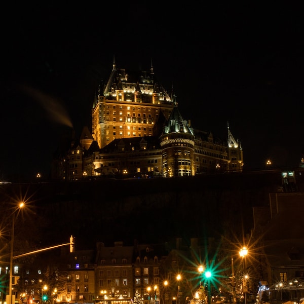 Winter night looking up at the Chateau Frontenac. Digital Photography, download, downloadable, Print at home, wall art, jpg
