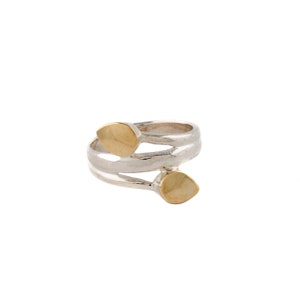 Sterling Silver and Brushed Gold Ring. Handmade Israeli Jewelry. Stackable Look Ring. Boho ring. Gift for Her