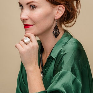 Handmade Israeli Jewelry. Lightweight Acrylic Earrings. Long Black Earrings. Boho Earrings. Dangle Earrings. Gift for Her