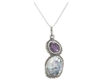 Ancient Roman Glass Pendant.  Handmade Sterling Silver Israeli Jewelry. Amethyst Pendant.  Artisan Jewelry. Gift for Her