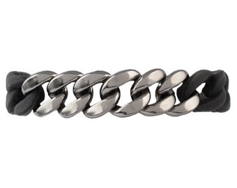 Bracelet Sale! Handmade Israeli Jewelry. Funky Black Stretch Bracelet with Silver Links. Unisex Bracelet.  Great Gift for Man or Woman