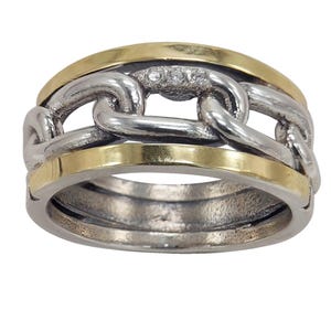Sterling Silver and Gold Ring Link Design Handmade in Israel