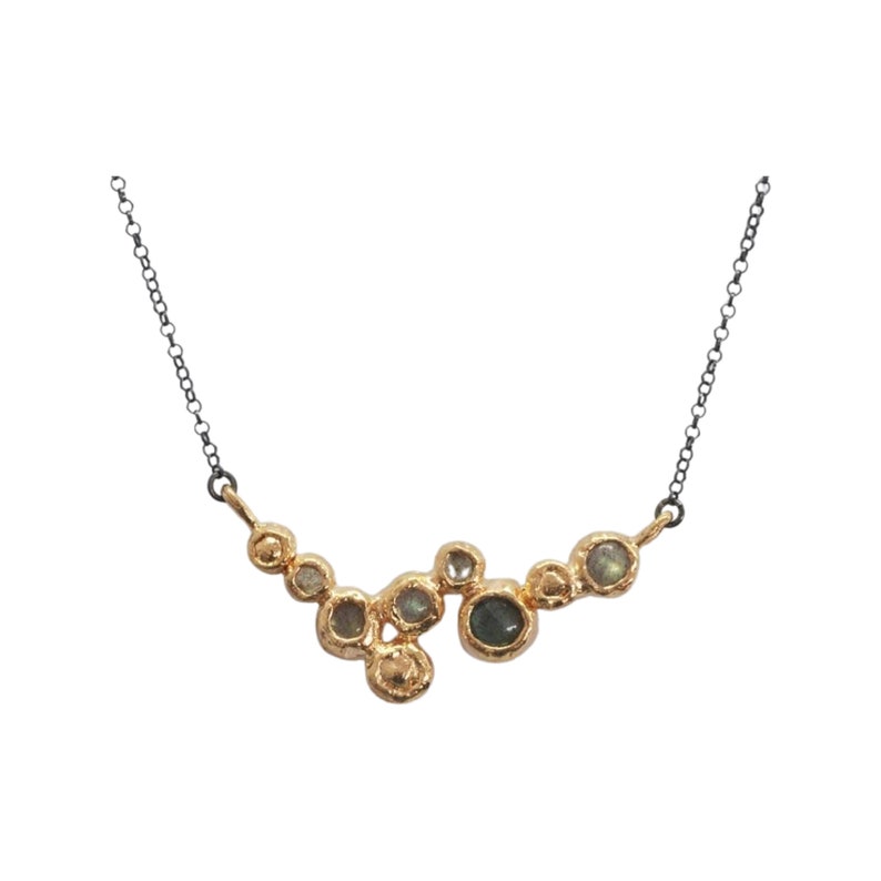Labradorite Necklace. Gold Plated Sterling Silver Two Tone Necklace. Handmade Israeli Jewelry. Artisan Necklace. Gift for Her image 1