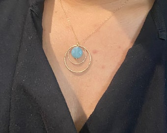 Gold Filled Necklace with Blue Stone. Handmade in Israel. Delicate Pendant on Chain. Gift for Her.