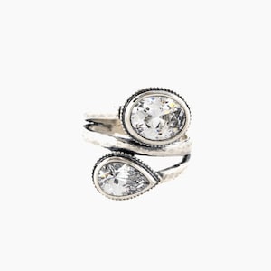 Sterling Silver and Cubic Zirconia Ring. Handmade Israeli Jewelry. Bling Ring. Funky Ring. Gift for Her