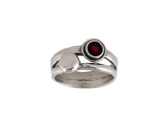 Garnet Ring. Sterling Silver Stacked Layered Look Ring. Handmade Israeli Jewelry. January Birthstone. Gift for Her