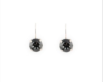 Dainty Swarovski Earrings. Dark Gray Swarovski Crystal Earrings.  Leverback Earrings. Minimalist Earring. Gift for Her